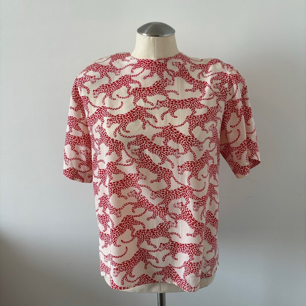 VINTAGE 80s DONCASTER SILK CHEETAH/LEOPARD PRINT BLOUSE